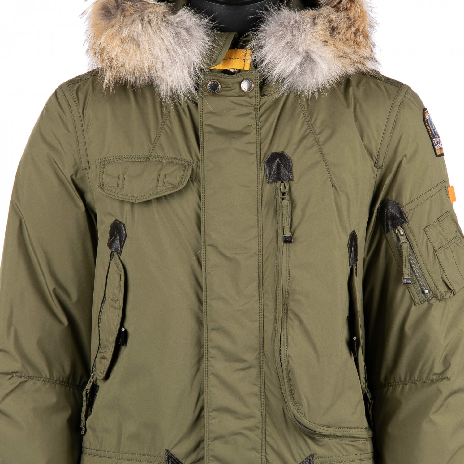 PARAJUMPERS Parka Down Jacket RIGHT HAND LIGHT with Fur Army Green ...