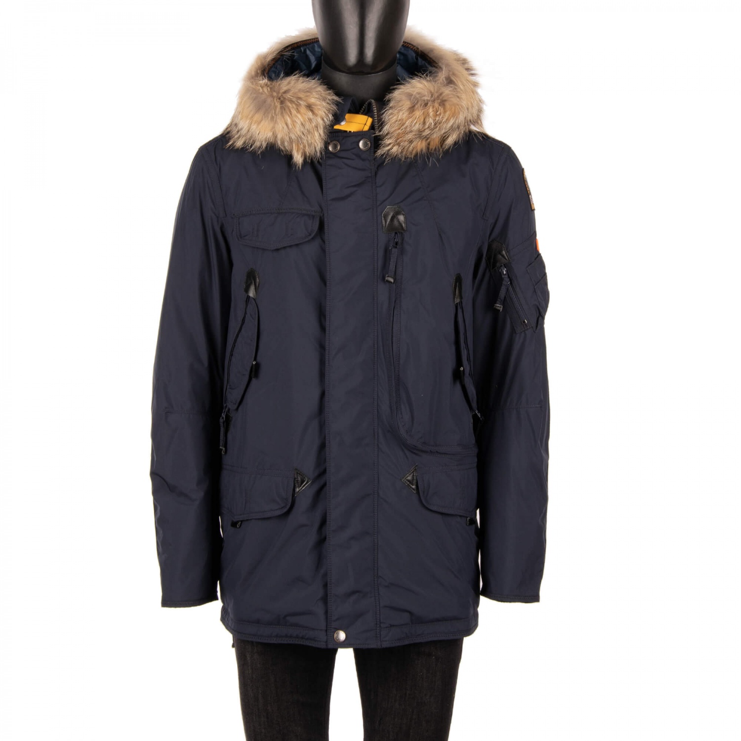 PARAJUMPERS Parka Down Jacket RIGHT HAND LIGHT with Fur Hood Navy Blue ...