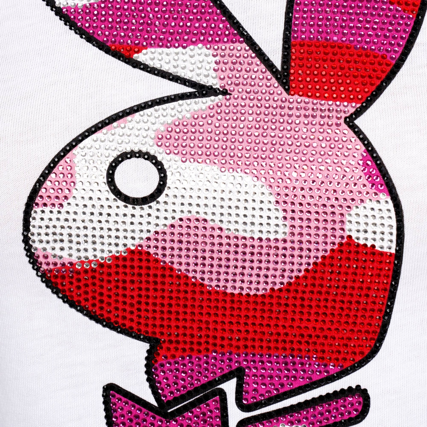 PHILIPP PLEIN X PLAYBOY Bunny Crystal T-Shirt White Pink Red