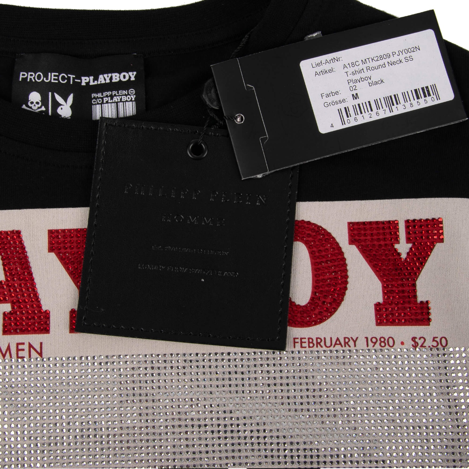 T-shirt Philipp Plein X Playboy - Collaboration Skategirl Avec Strass Et Logo, Taille 4XL Noir, édition Limitée