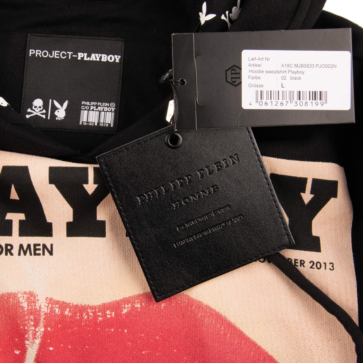 PHILIPP PLEIN x PLAYBOY Lips Cover and Logo Printed Hoody Black