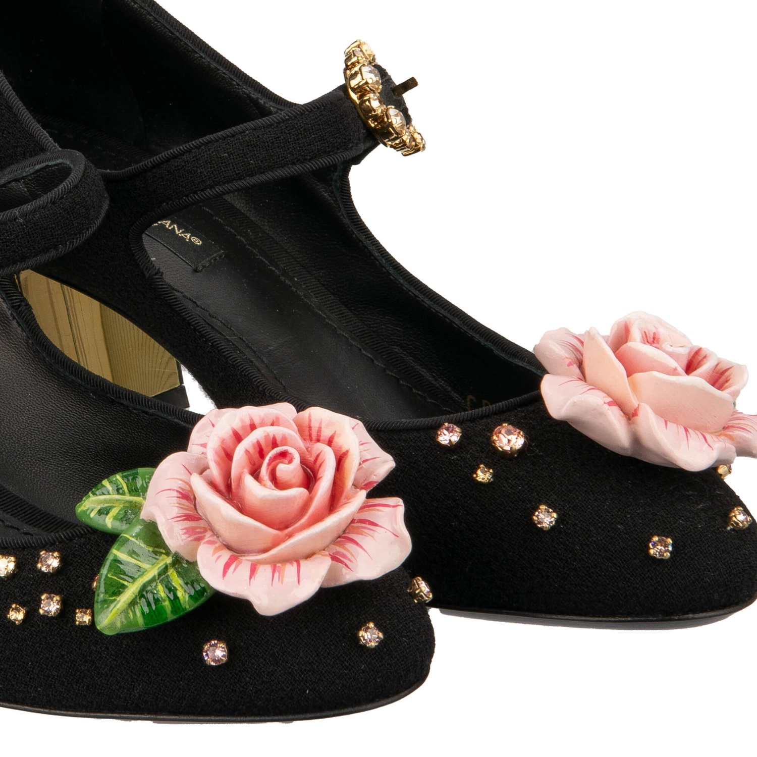 DOLCE & GABBANA Crystal Rose Brooch Heels Mary Jane Pumps VALLY 