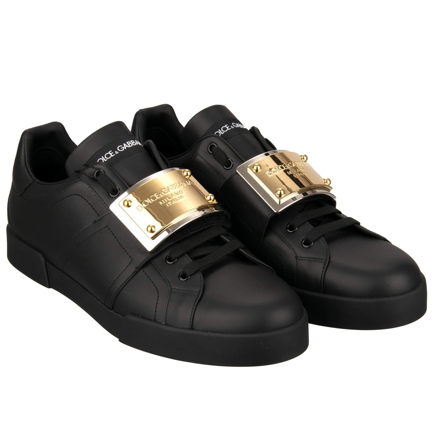 DOLCE & GABBANA スパンコール スニーカー 8ハーフ 黒 Calfskin