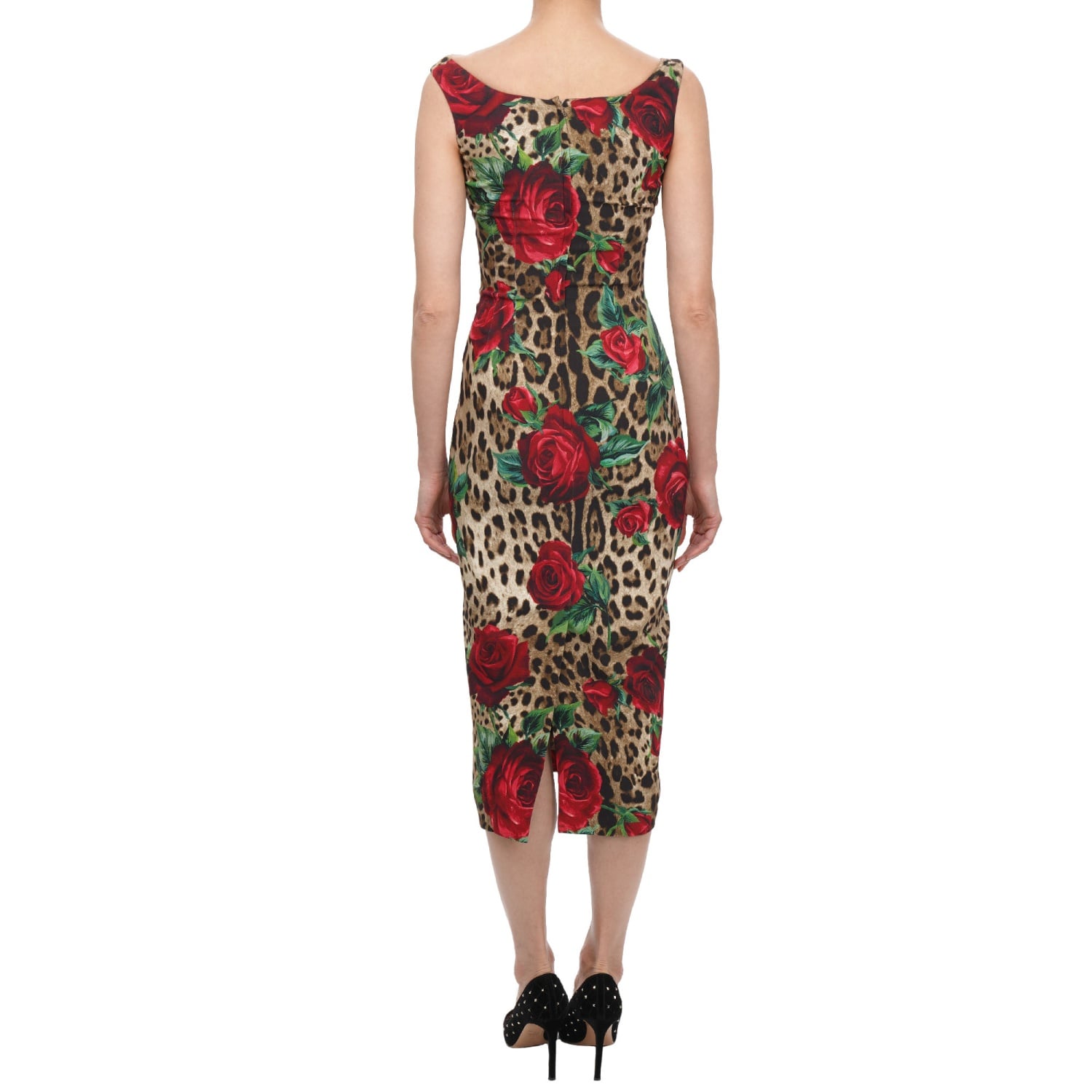 leopard print dress with red roses Dolce & Gabbana Rose Leopard Print Dress