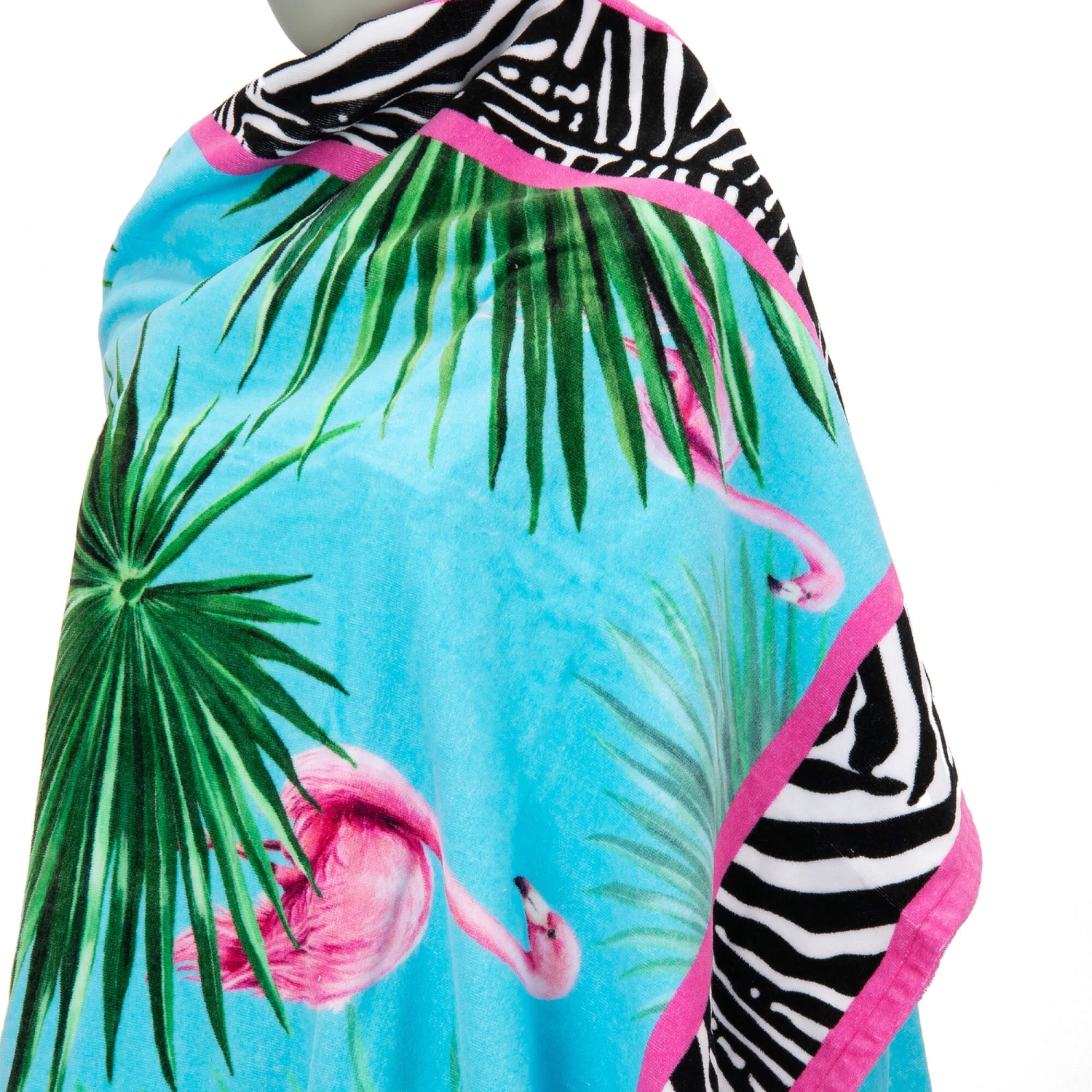 Serviette De Plage Dolce & Gabbana – Feuille De Palmier Zébrée – Bleu Blanc Rose – 100% Coton