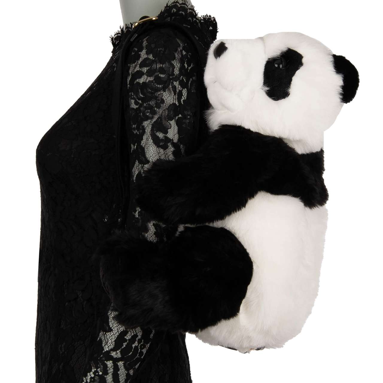 Unisex Faux Fur Plush Toy Panda Bear Backpack Bag White Black