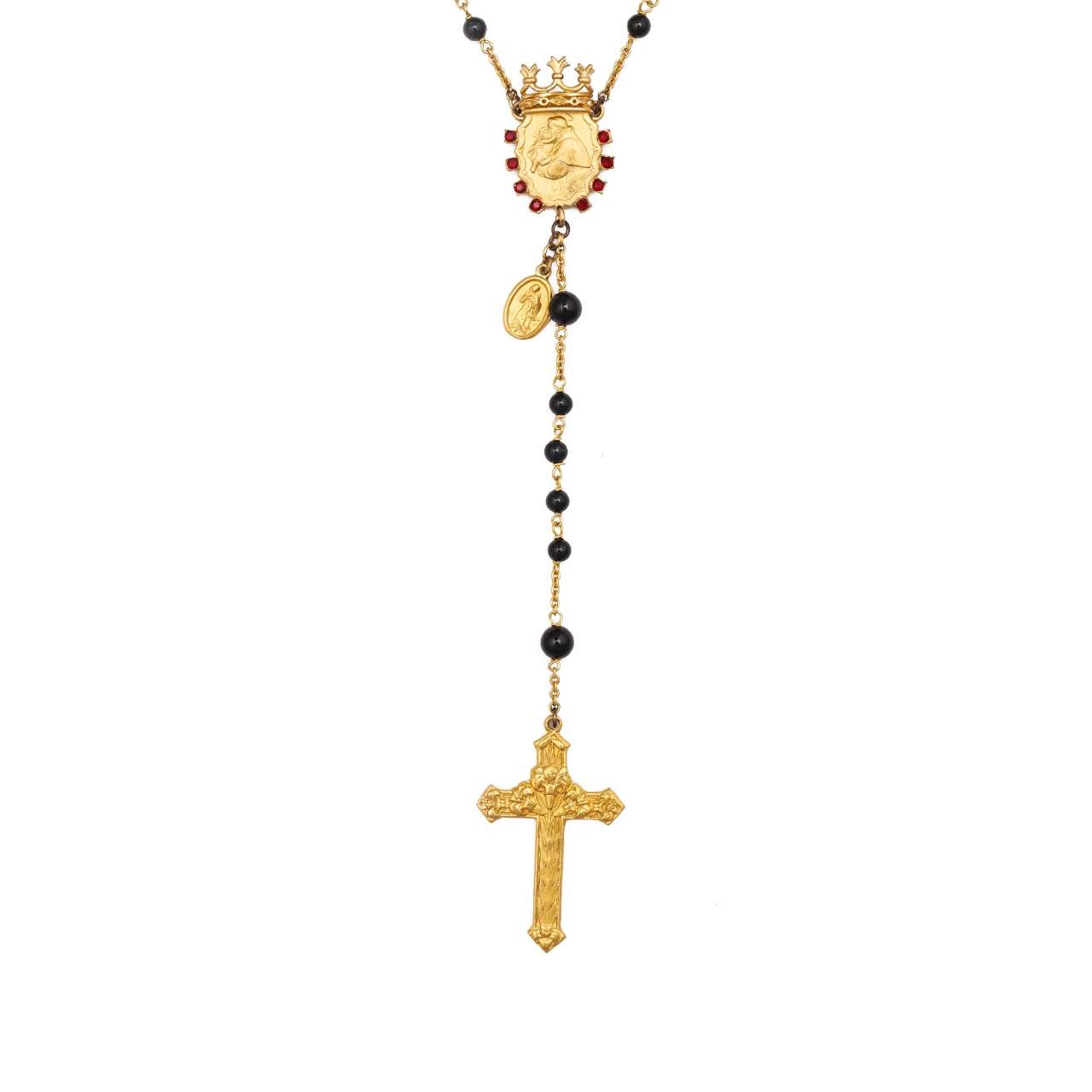 アクセサリー Dolce & gabbana cross rosario necklace Unisex Rosario Cross Crystal Crown Chain Necklace Gold Black