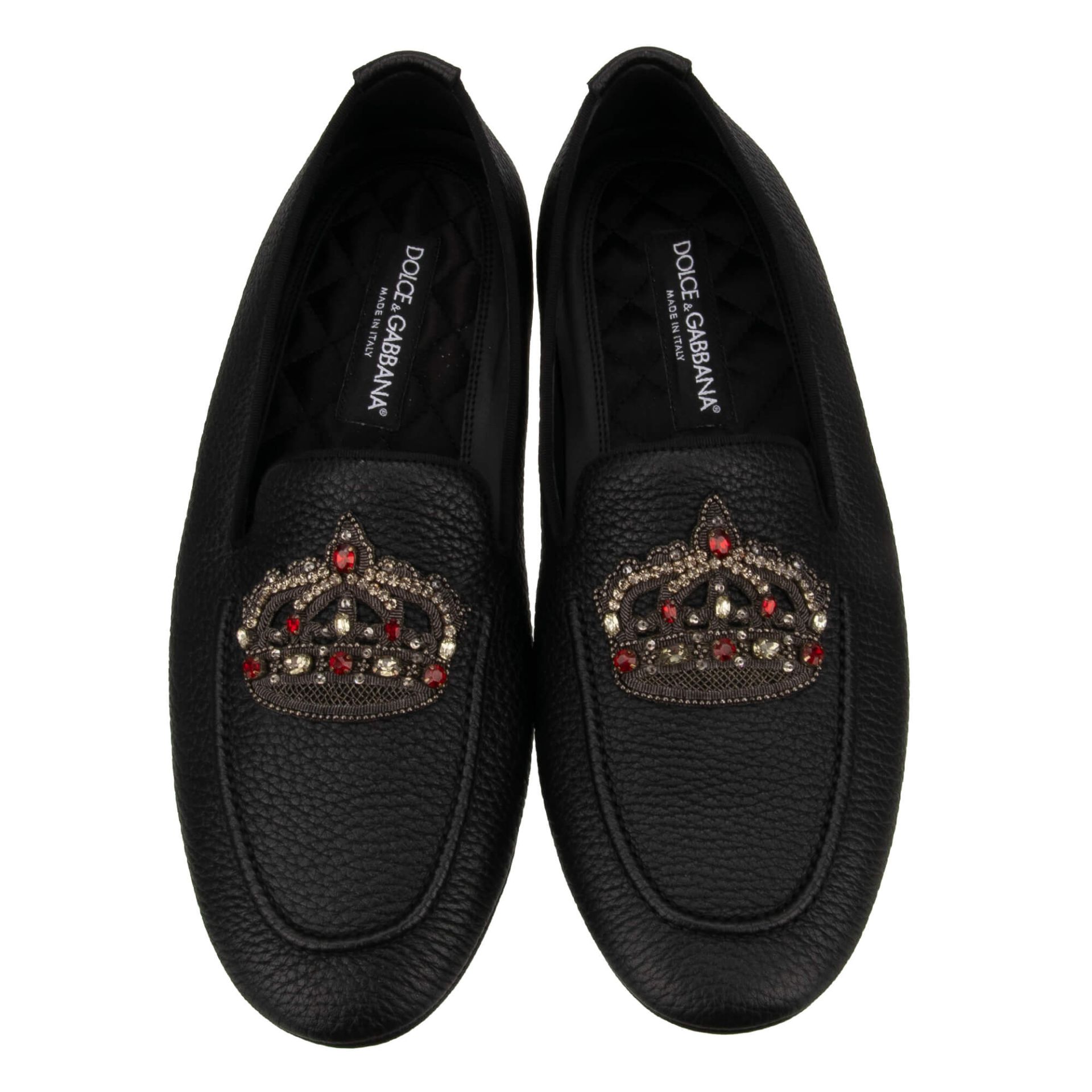 Crystal Baroque Crown Leather Loafer Shoes KING DRIVER Blac  display picture 2