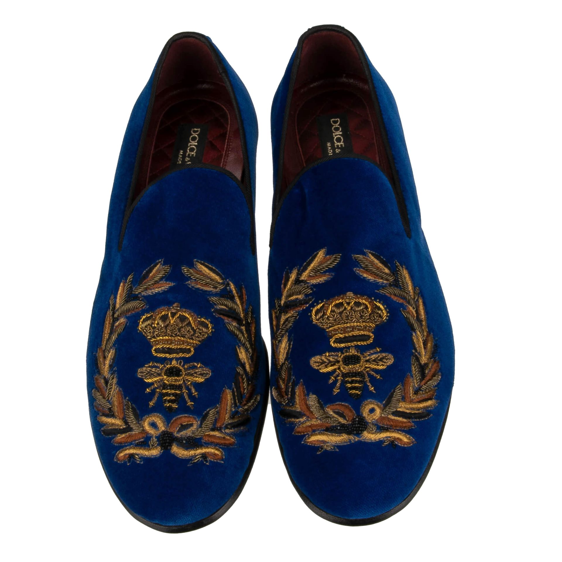 Dolce & Gabbana - Napoleon Pearl Crown Bee Velvet Loafer Shoes MILANO Blue 41.5 US 8.5