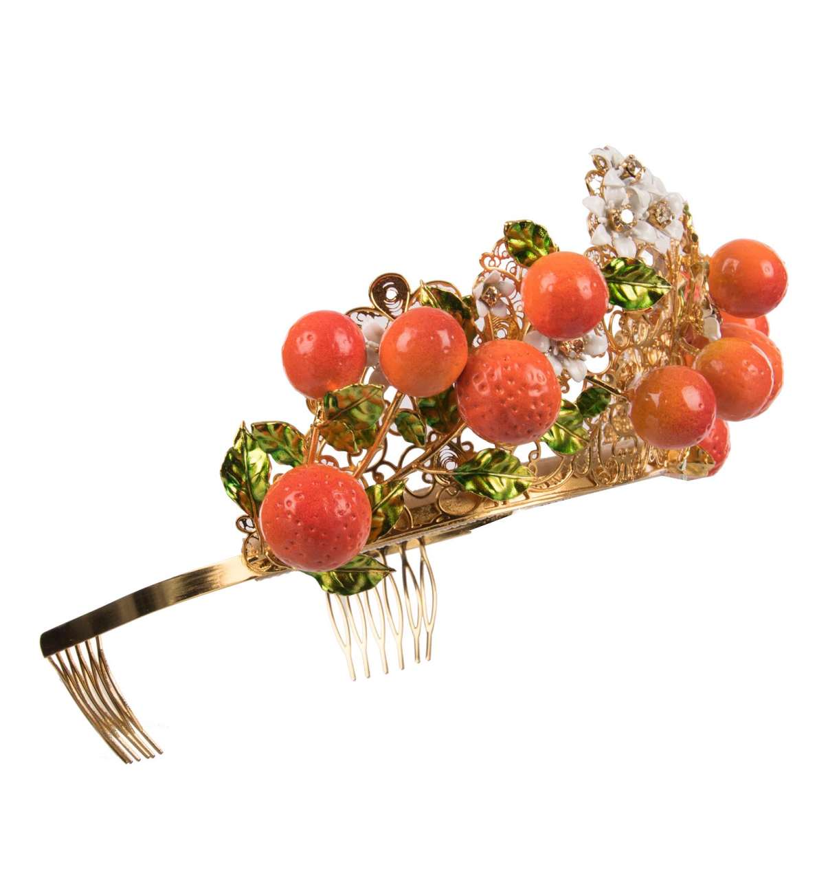 Dolce & Gabbana Red Floral Flowerpot Crystal Gold Crown 