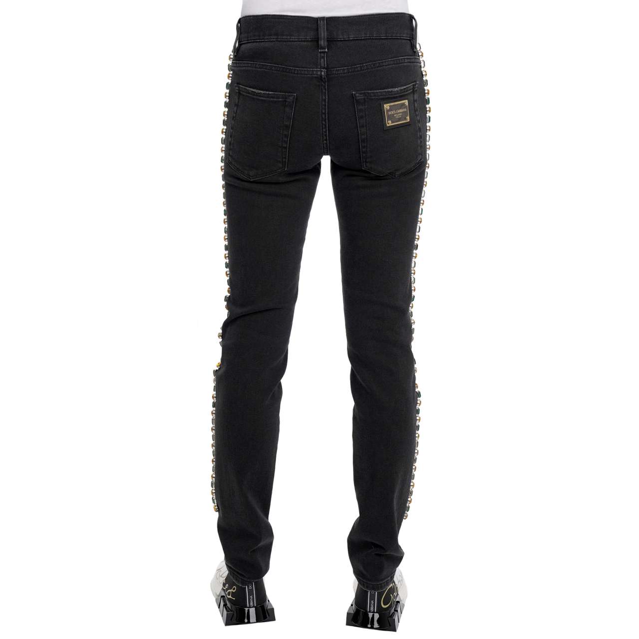 00s LAGUST studs skinny denim pants blk Distressed Logo Zip Color 