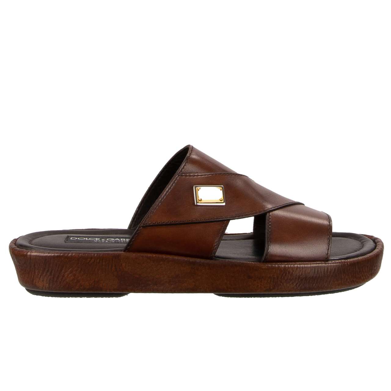 Dolce & Gabbana Men\'s Dark Brown Leather Sandals Dolce & Gabbana Green Gazelle Hair Leather Flats Sandals  main image 4