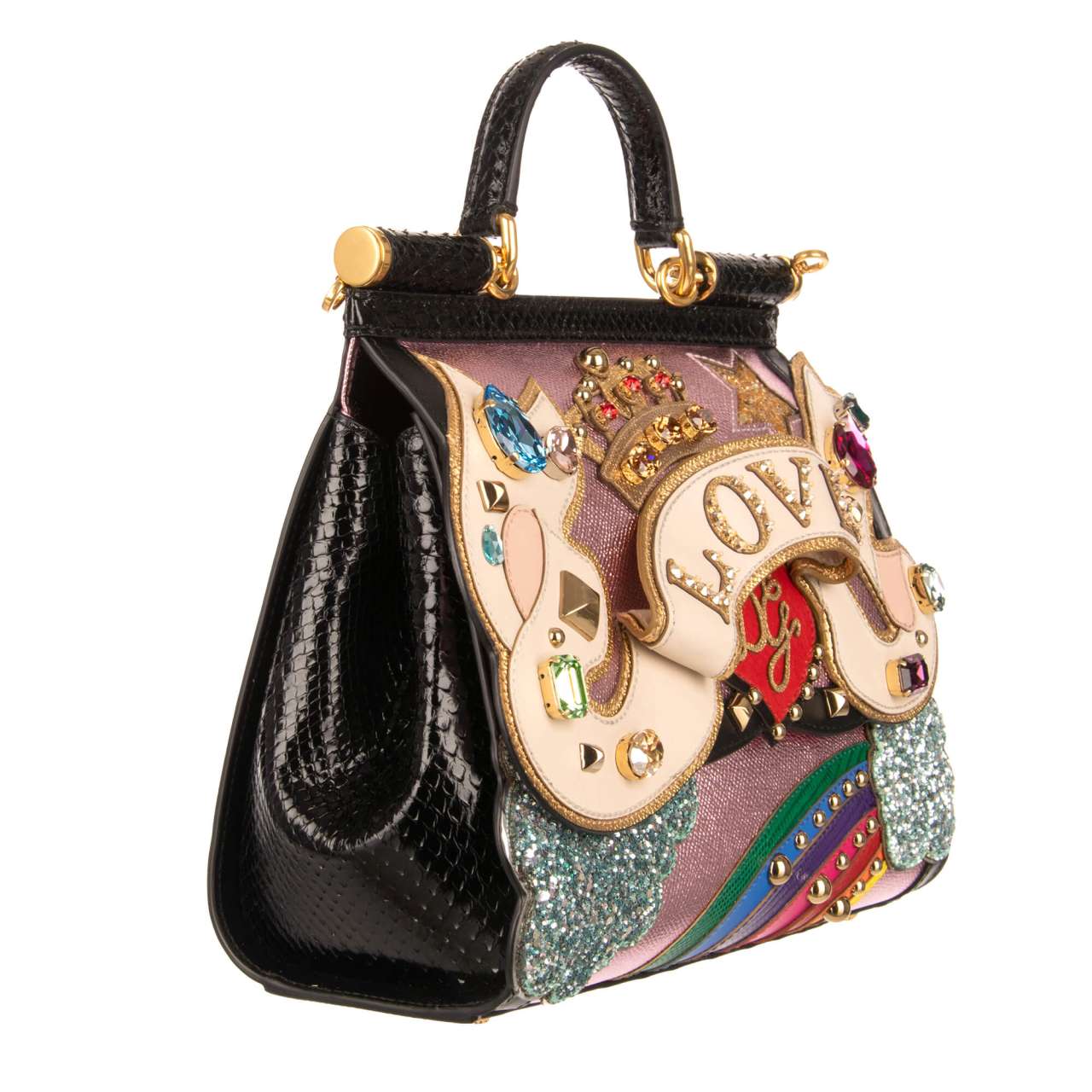 Shiny Snakeskin Crystals Glitter Bag SICILY Love Pink Black