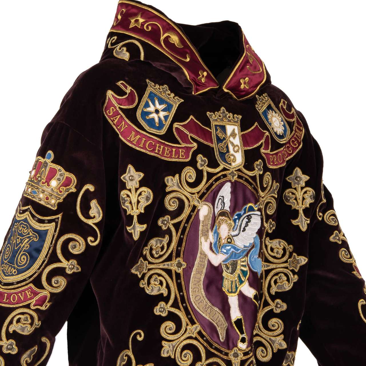 Velvet Hoody Sweater with San Michele Crown King Embroidery