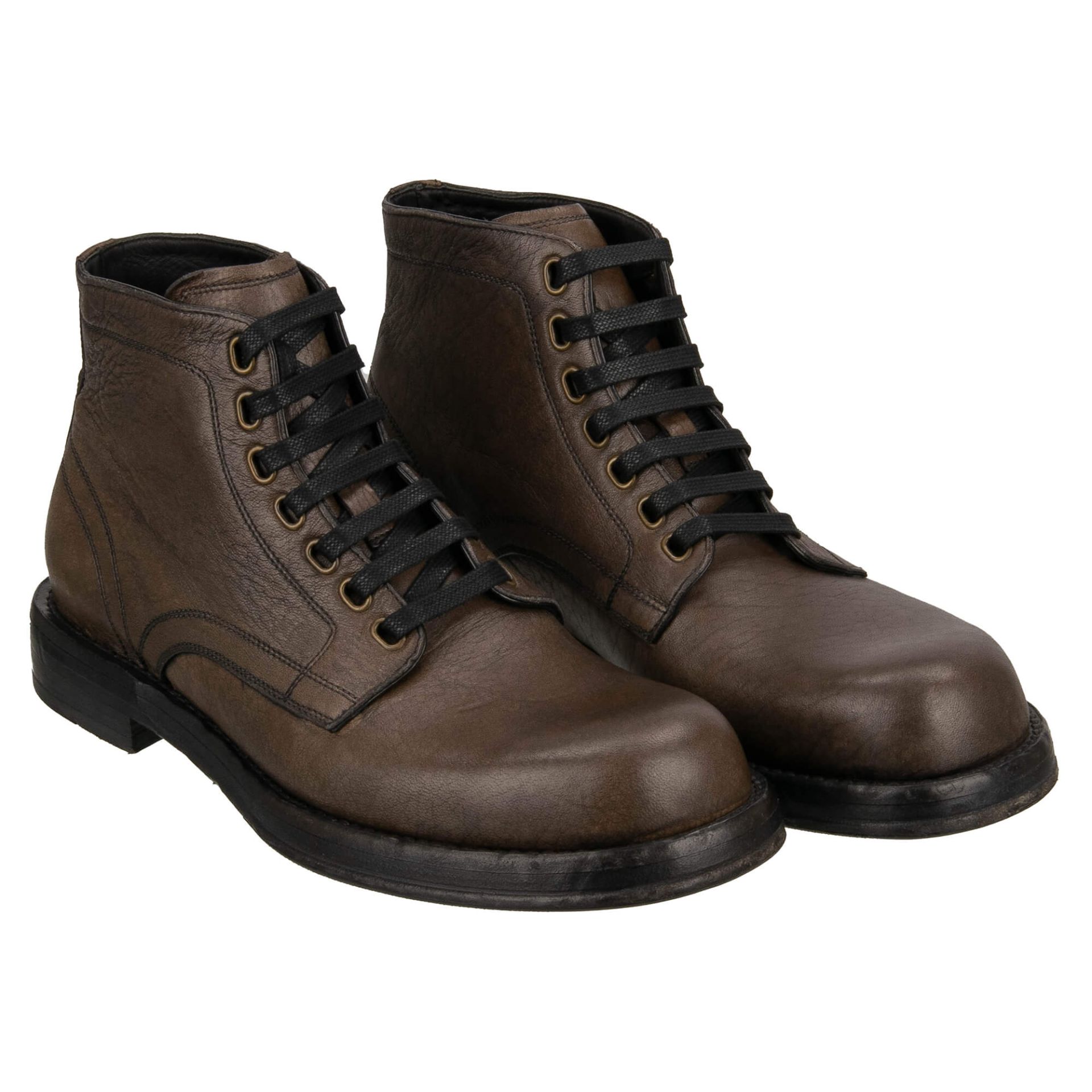 Dolce & Gabbana Brown Factory Worn Look Leather Ankle Boots Men’s 9 Dolce & Gabbana Bernini Vintage-Look Ankle Boots | Sendegaro IT main image 2