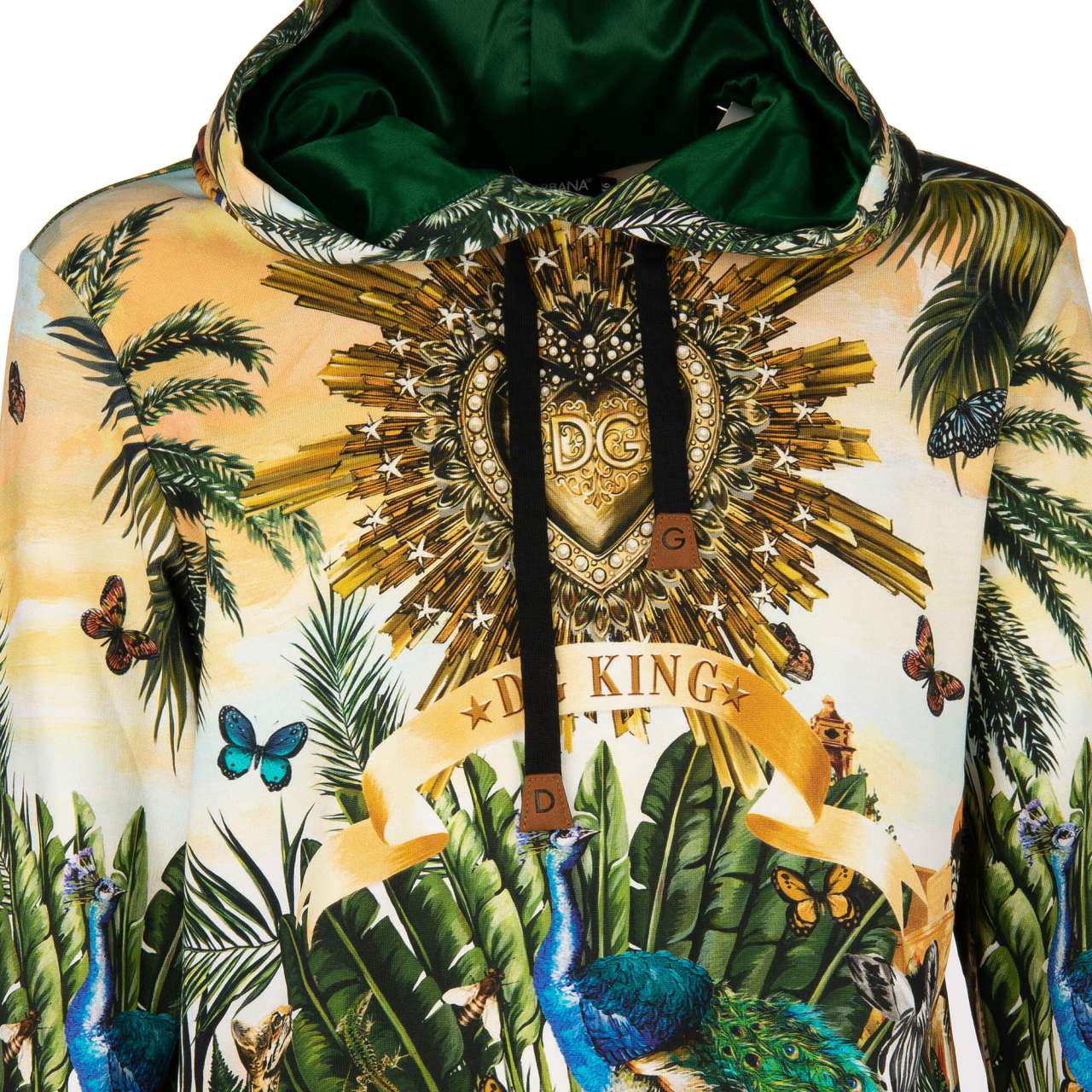 Tropical Love Hoodie with DG Logo, Heart, Birds, Crown Print Gold | 46