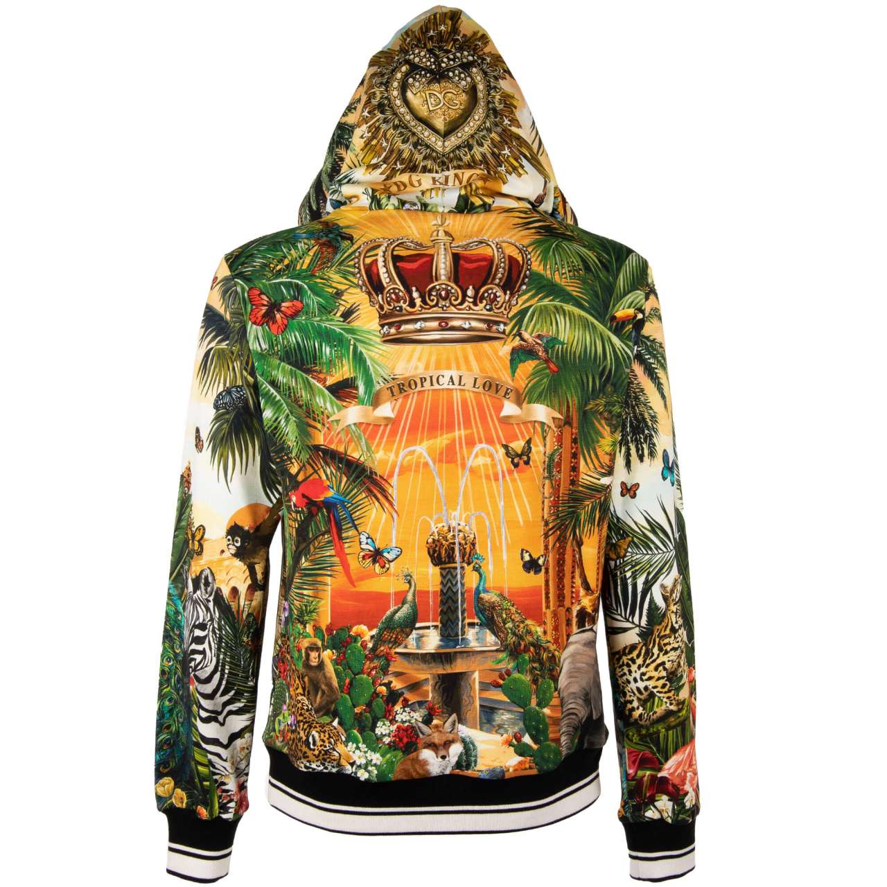 Tropical Love Hoodie with DG Logo, Heart, Birds, Crown Print Gold | 46