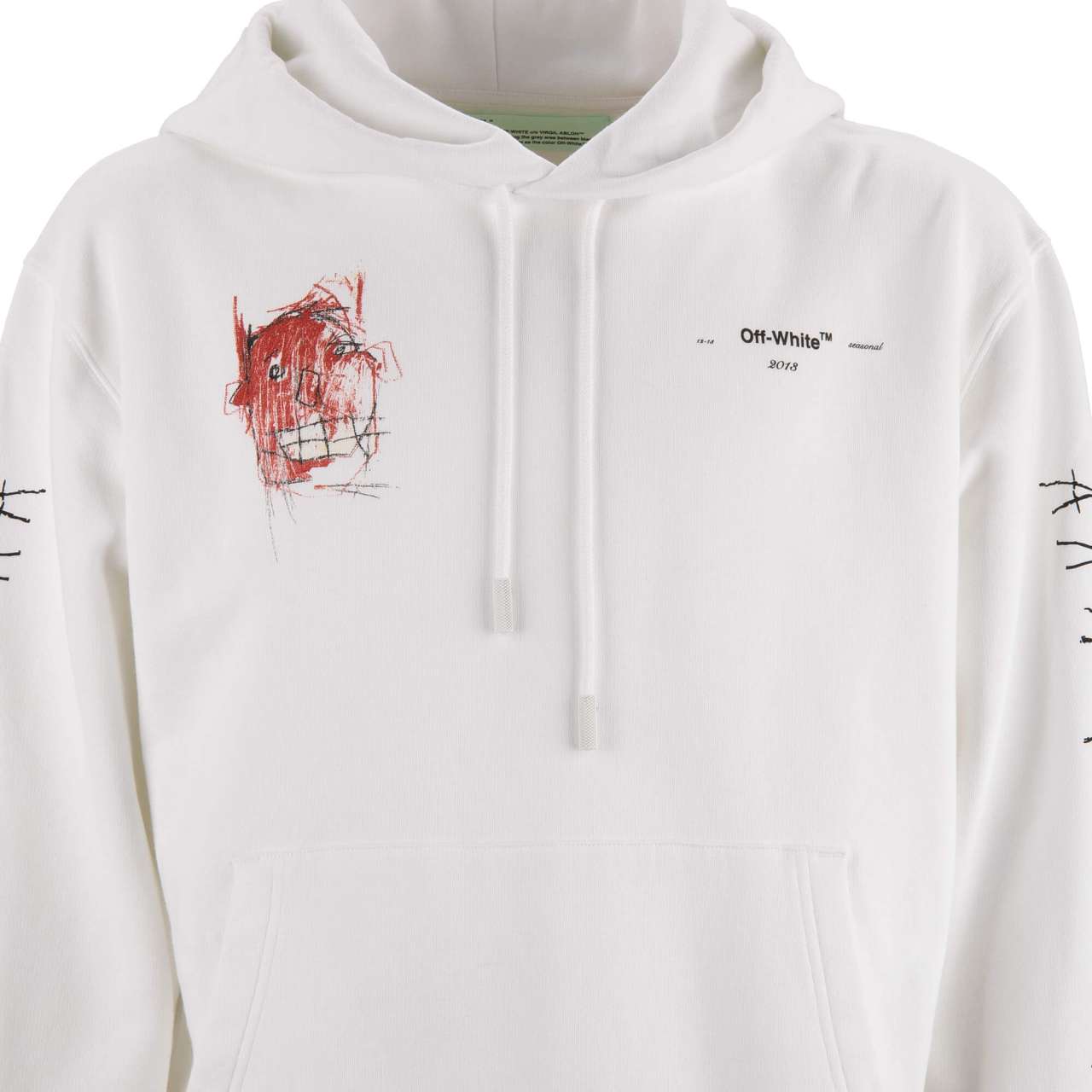 Virgil Abloh Cotton Hoodie with Basquiat Avantgarde Print White L