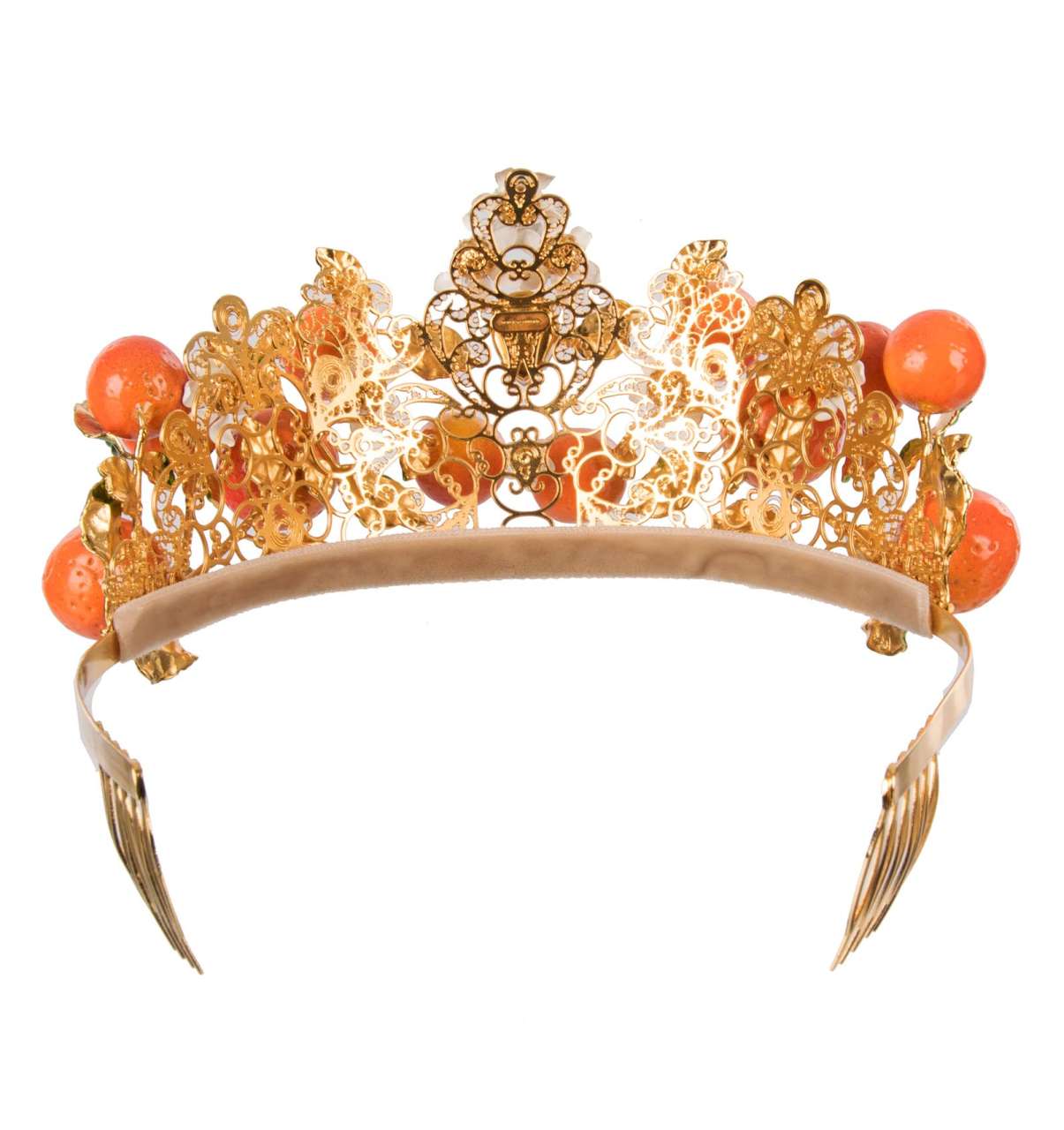 Orange Flower Crystals Tiara Crown Gold