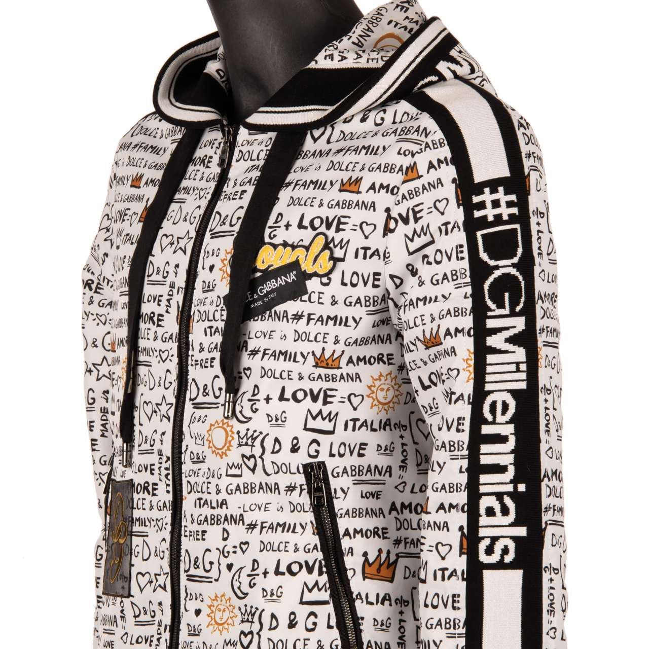 DG Millenials Hooded Graffiti Bomber Jacket with Logo Black White 48 M