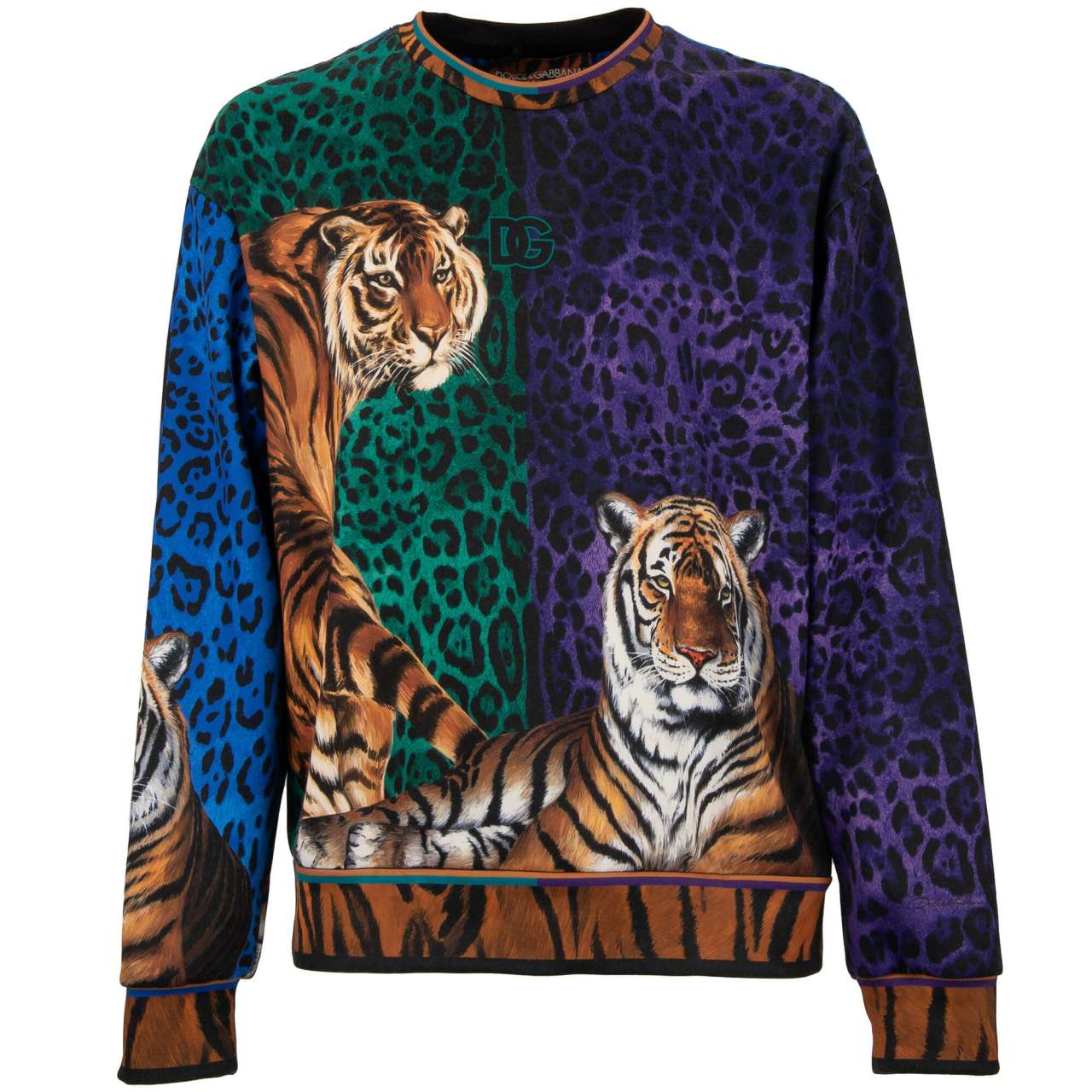 Leopard Tiger DG Logo Sweater Sweatshirt Blue Purple Green | 46