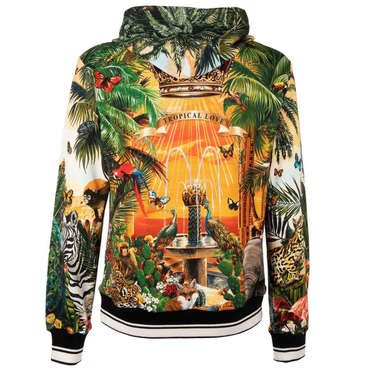 Tropical Love Hoodie with DG Logo, Heart, Birds, Crown Print Gold | 46